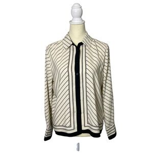 Rachel Zoe Black & Ivory Striped Semi Sheer Button Front Blouse Women's Size M